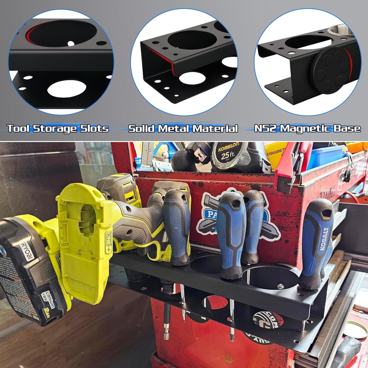 ULIBERMAGNET Power Tool Organizer Rack,Magnetic Heavy Duty Drill Holder,Wall Mount Metal Tool Rack with Screwdriver,Cordless Drill,Utility Rack for Warehouse,Garage,Toolbox