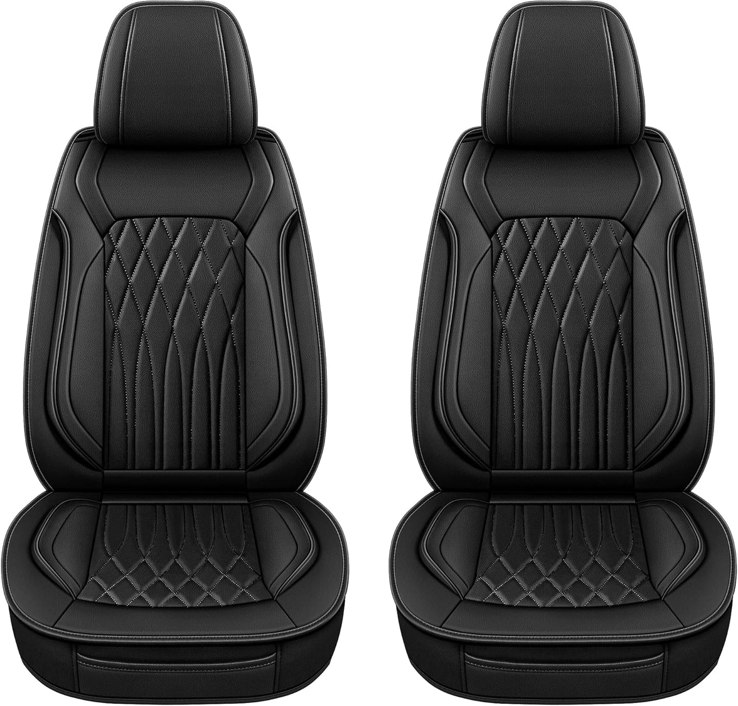 Pariitadin Leather Car Seat Covers Front Pair, Waterproof Faux Leather Seat Covers for Cars, Non-Slip Car Interior Covers Universal Fit for Most Cars Sedans Trucks SUVs, Black Line