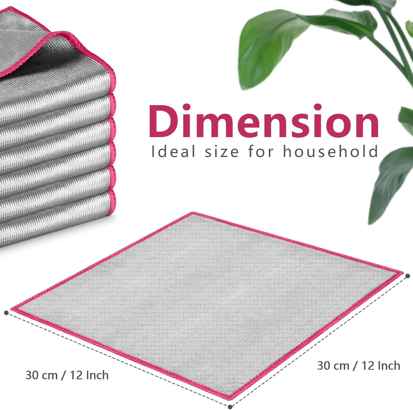 Glass Polishing Cloth Streak Free Miracle Microfiber Cleaning Cloth Lint Free Cleaning Rags for Glasses Kitchen Dish Mirrors Easy Clean, Pack of 6, 12" x 12", Sliver-Pink