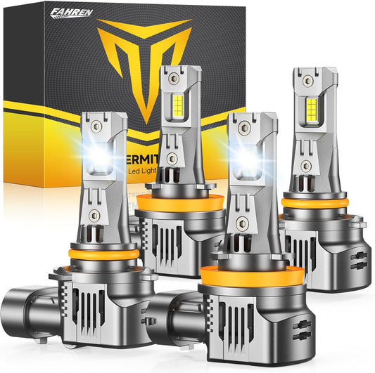 FAHREN H11 9005 Led Bulbs Combo 100000LM 12X Intense Brightness H8/H9 HB3 Bulbs，70,000Hrs Long Service Life，6500K Cool White Fog Light Bulbs, 1:1 Mini Size, Plug and Play, Pack of 4 (2025 Updated)