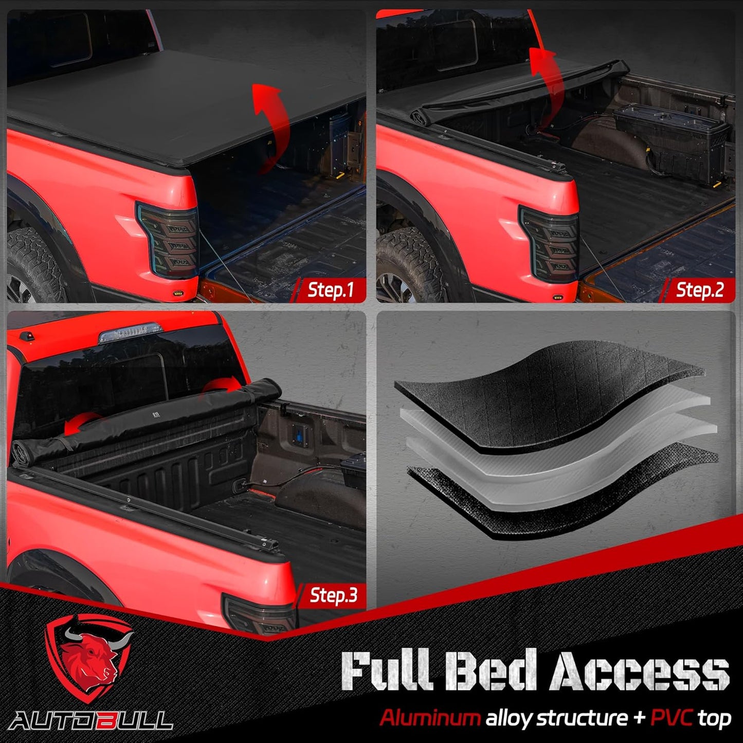 Soft Roll-up tonneau Cover Compatible with 2007-2021 Toyota Tundra(Excl. Trail Edition) 6.5ft Bed (78.7"), PVC Top Alloy Steel Structure