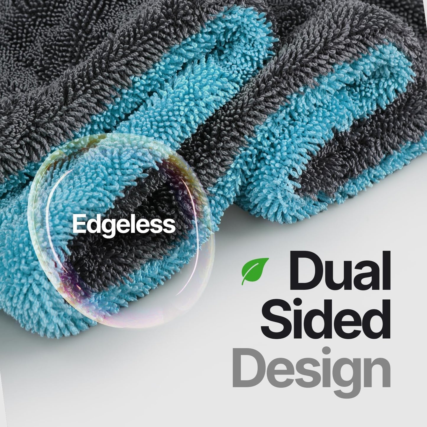 Microfiber towels for cars - 1300GSM X Large size Double twisted loop 2pcs - 70/30 Blend Quick Dry High absorbent Edgeless Streak free - Car drying towel for detailing 24x36″ & 12x12 (Grey+ Aqua Blue)
