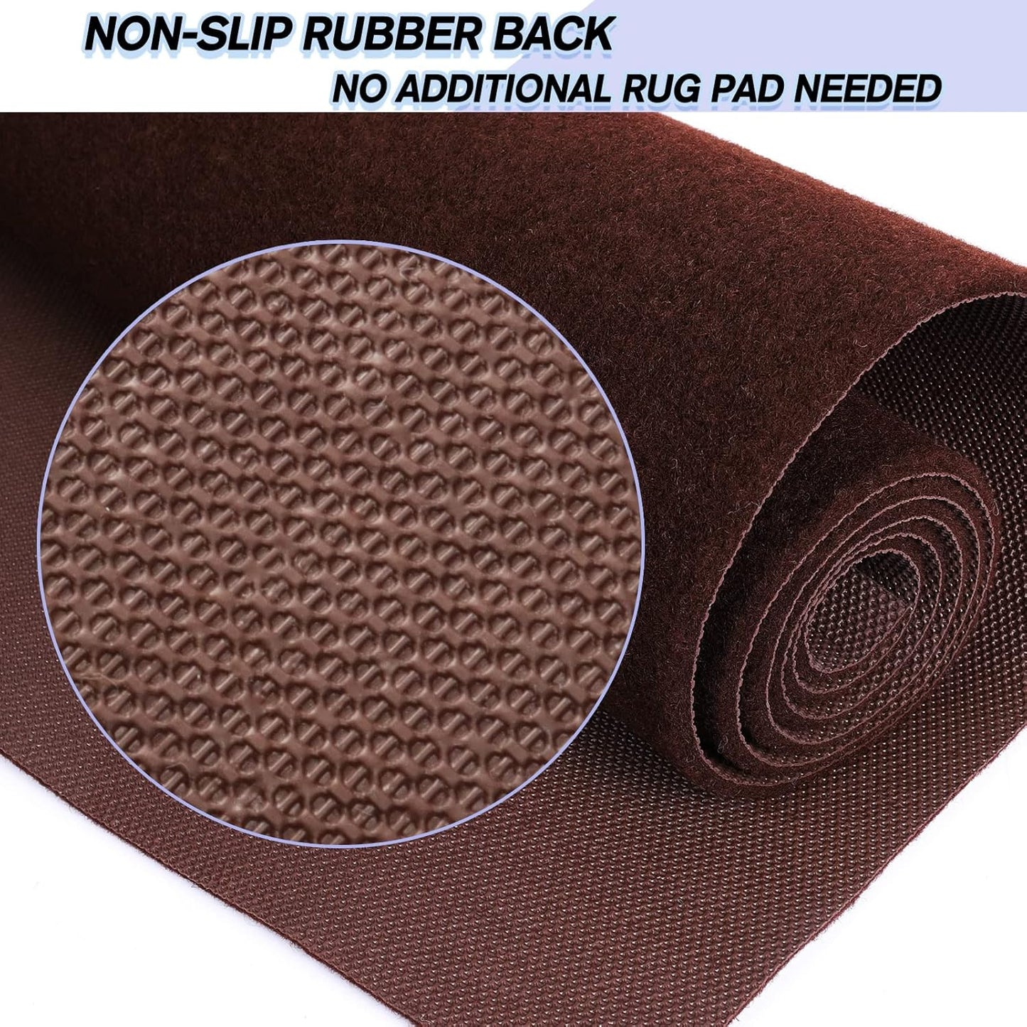 Custom Size Backed Non-Slip Area Rugs Runner, Easy Clean, Waterproof Runner Rugs for Hallway Entryway, Kitchen, Laundry, 3FT x 43FT, Brown