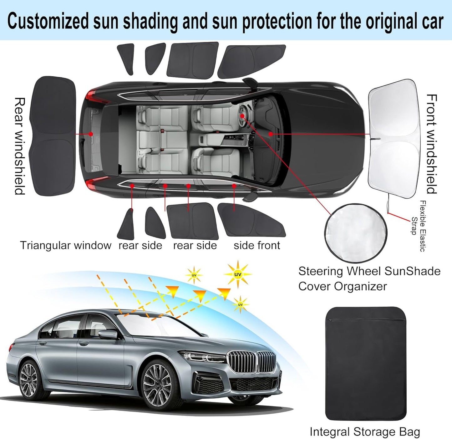 TINGLU Window Shades for BMW X1 F48 2016 2017 2018 2019 2020 2021 2022 Accessories Car Side Full Windows Rear Triangular Windshield Sun Shade Sun UV Rays & Privacy Protection for Camping 10PCS