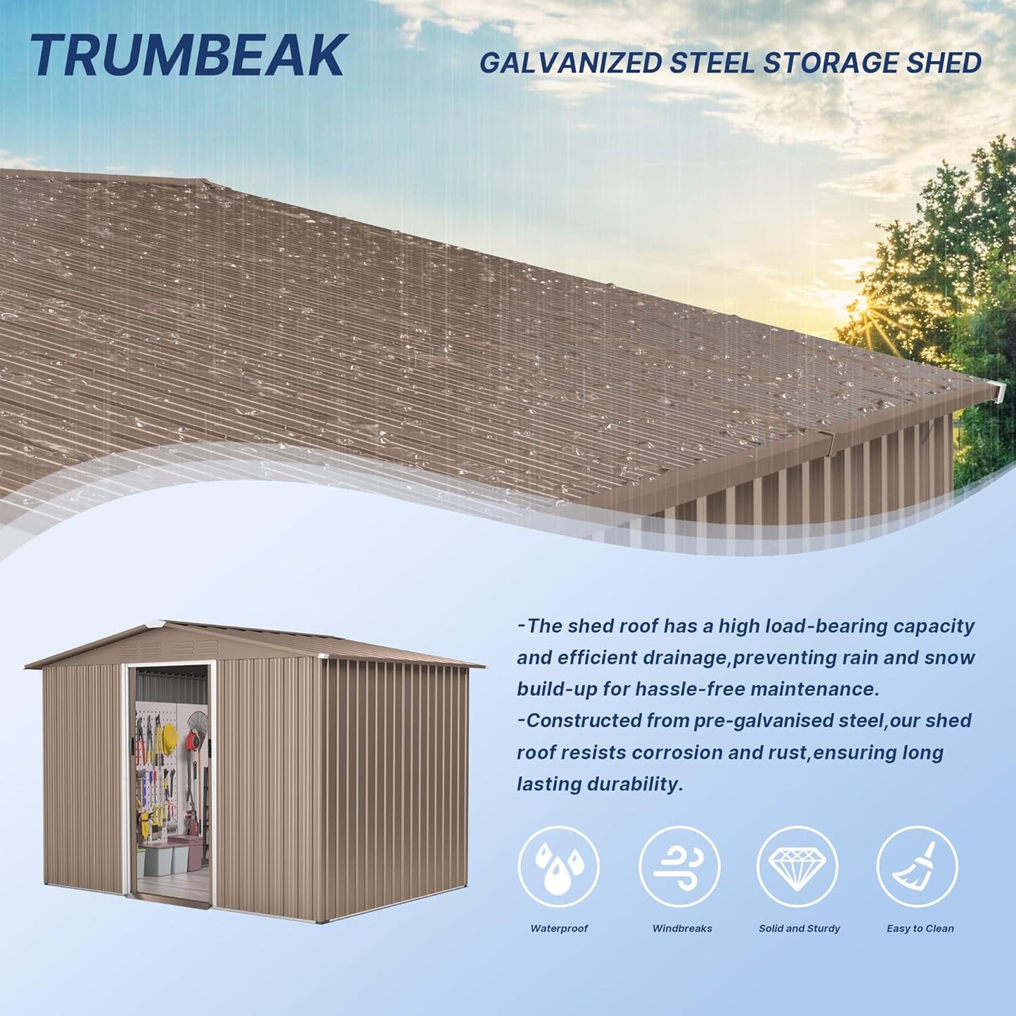 8FT x 6FT Metal Outdoor Storage Shed,Utility and Tool Shed Storage House w/Lockable Sliding Doors & Air Vent,Garden Shed for Backyard,Garden,Patio,Lawn