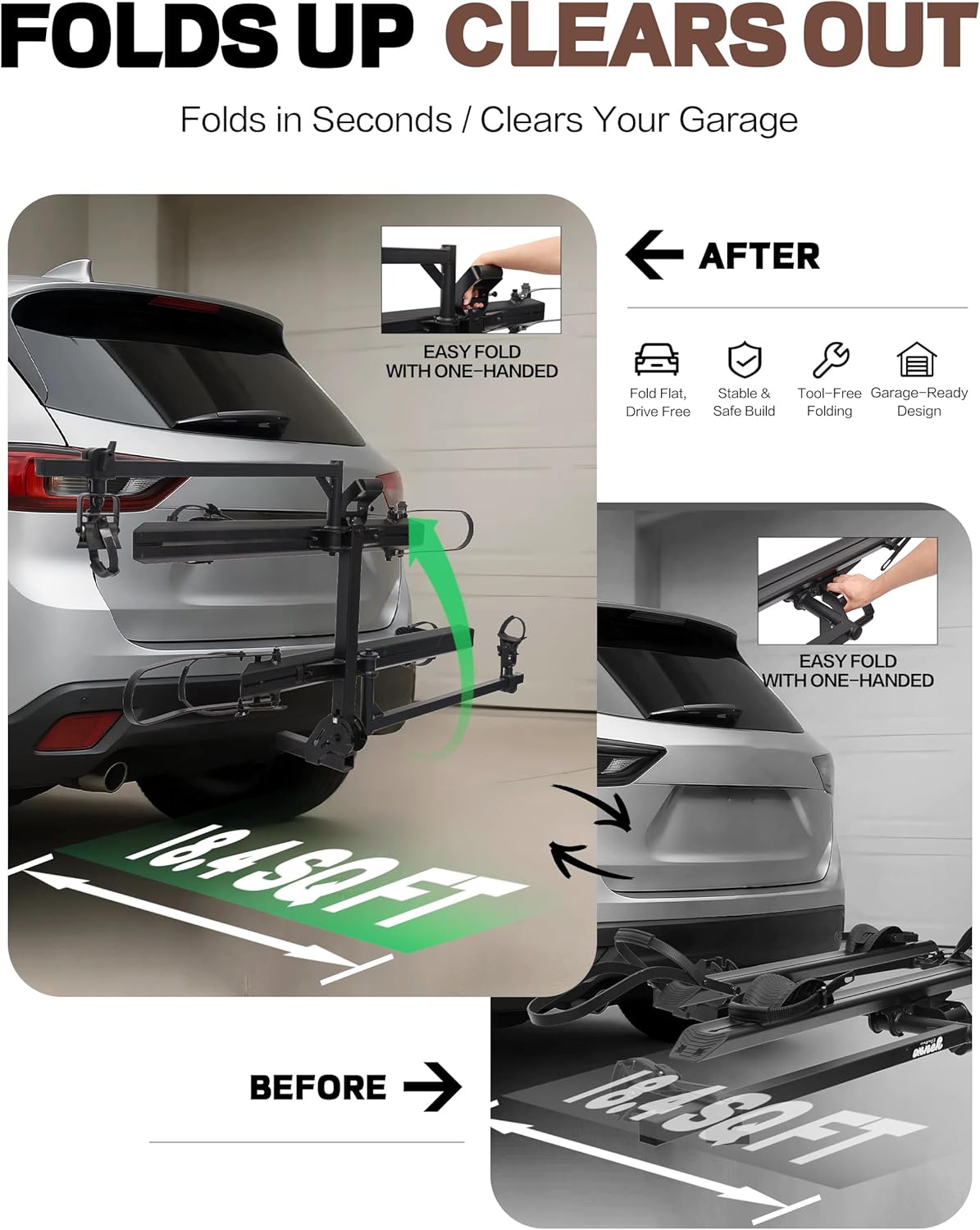 Young E-Bike Rack Hitch Mount Platform Style for Cars Trucks SUVs Minivans RV, fits E-Bike with Up to 5-inch Fat Tire, 200 lbs Capacity, Anti-falloff 360° Swirl Structure