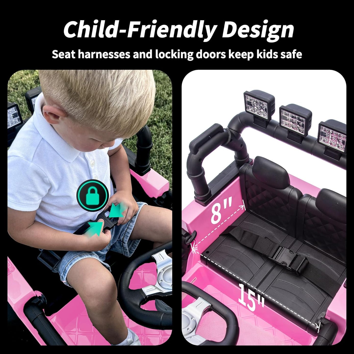 4WD Kids Ride on Car Truck, 12V 7Ah Kids Electric Vehicles Car Ride on Toy for Toddlers with Remote Control - Light Pink