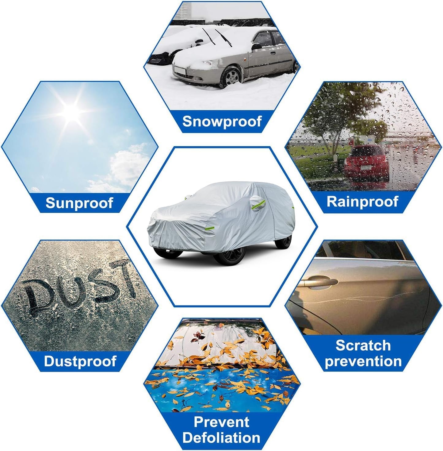 Koukou SUV Car Cover 100% Waterproof All Weather for Automobiles with Zipper Door, Universal Fit Ford Explorer, Jeep Grand Cherokee, BMW X5, Highlander, Etc.(190 to 201 inches)