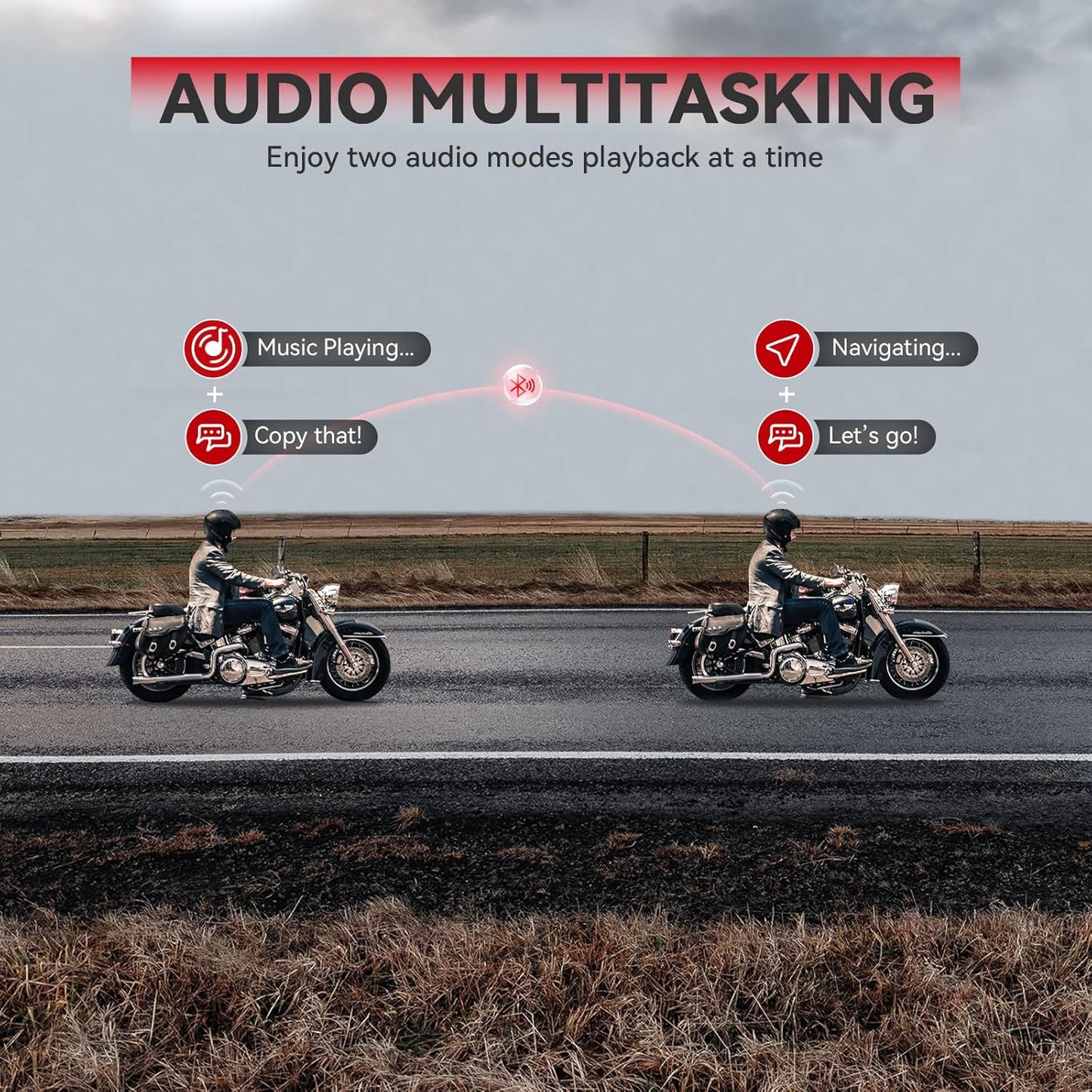 X10 10 Riders Group Mesh Motorcycle Intercom, 3000m Motorcycle Bluetooth Headset V5.3 with Audio Multitasking/Music Sharing, Helmet Communication Systems for ATV/Snowmobile/Ski, 2 Pack
