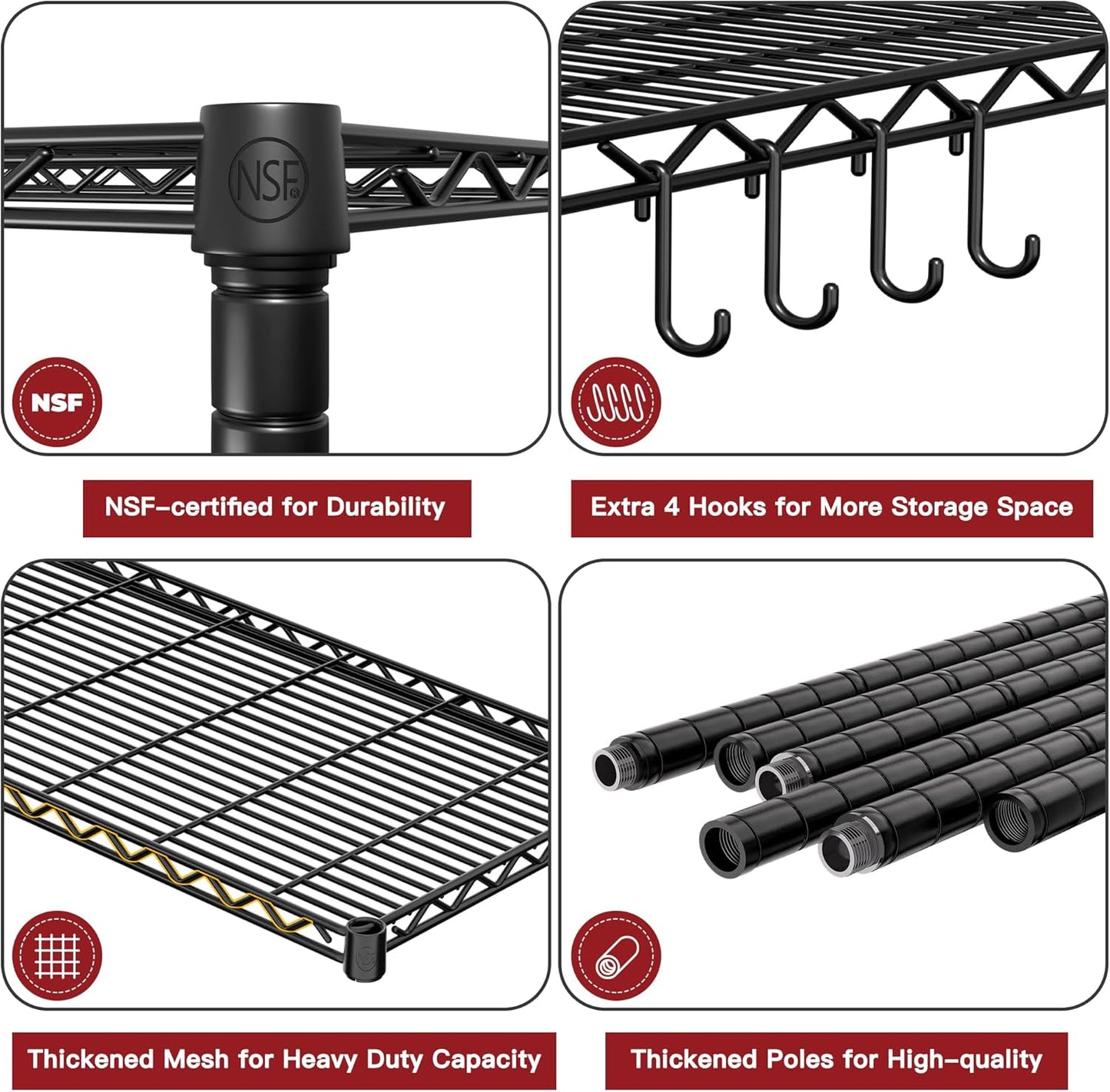 PrimeZone 3 Packs 36" W x 16" D x 79" H Wire Storage Shelves with Wheels, 5 Tier NSF Certified Heavy Duty Adjustable Kitchen Shelving Unit, Pantry Organizer Rack Rolling Metal Shelf for Garage Closet