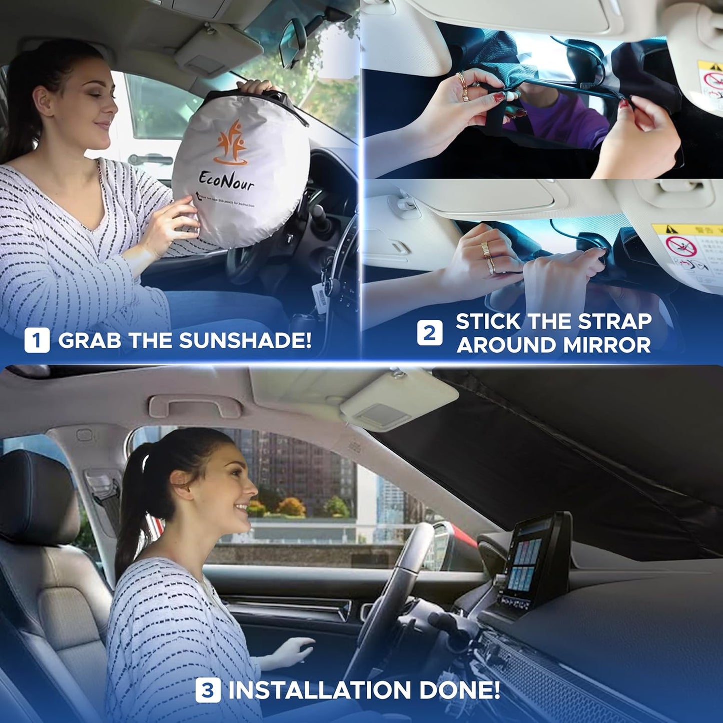 Kia Sportage EcoNour Car Windshield Sunshade 2018-2022 - 240T Polyester Material Cars Sun Visor Reflector Blocks UV Rays - Foldable Sunshade Interior Protection Accessories