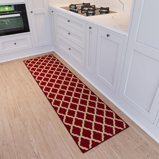Ottomanson Hallway Runner Rug 1'10" x 7' Non Slip Trellis Area Rugs Easy to Clean Laundry Rug Runner Durable & Pet Friendly Floor Carpet Runners for Hallways Entryway Living Room Kitchen Bathroom, Red