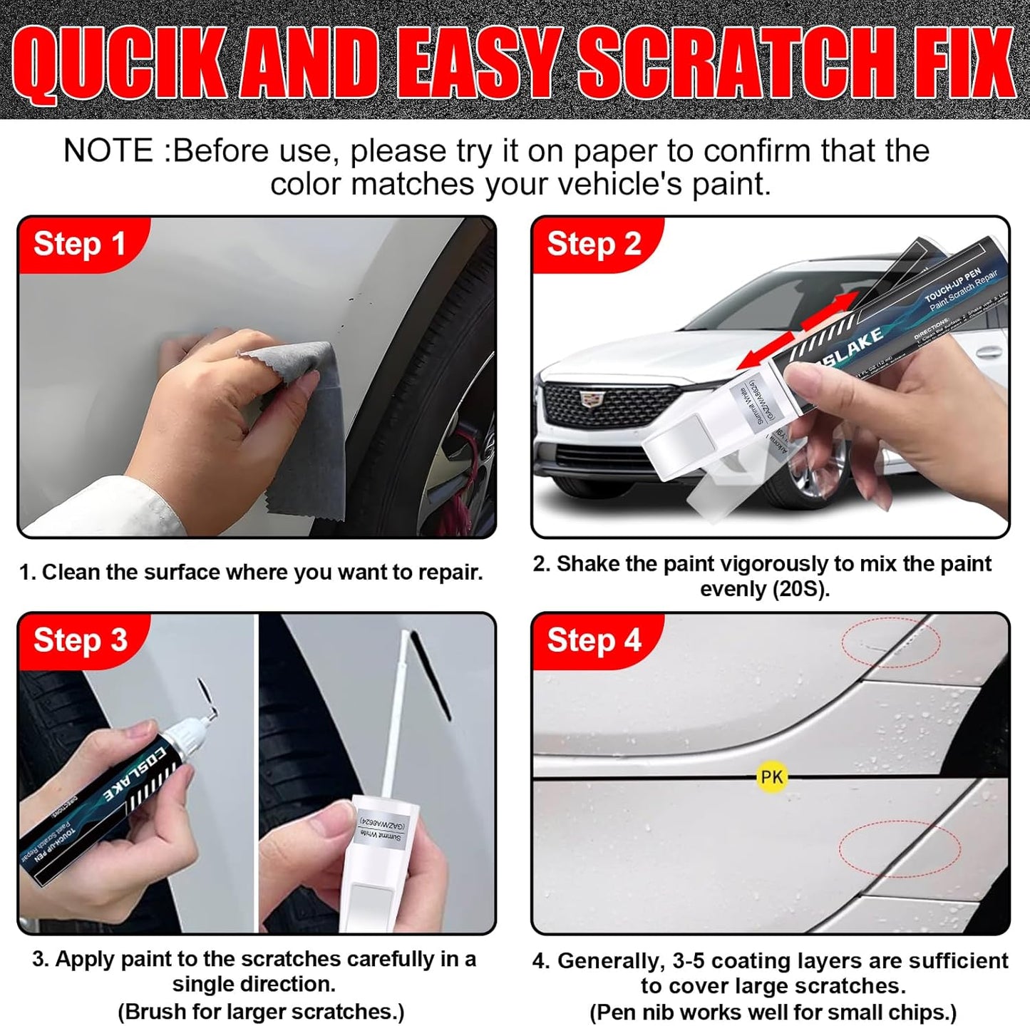 Car Touch Up Paint(Latte Metallic(G5D/WA615G)) for Cadillac, Car Paint Scratch Repair Kit, Quick & Easy Solution to Repair, 2 in 1 Scratch Remover Pen with 2PCS Disposable Micro Applicators