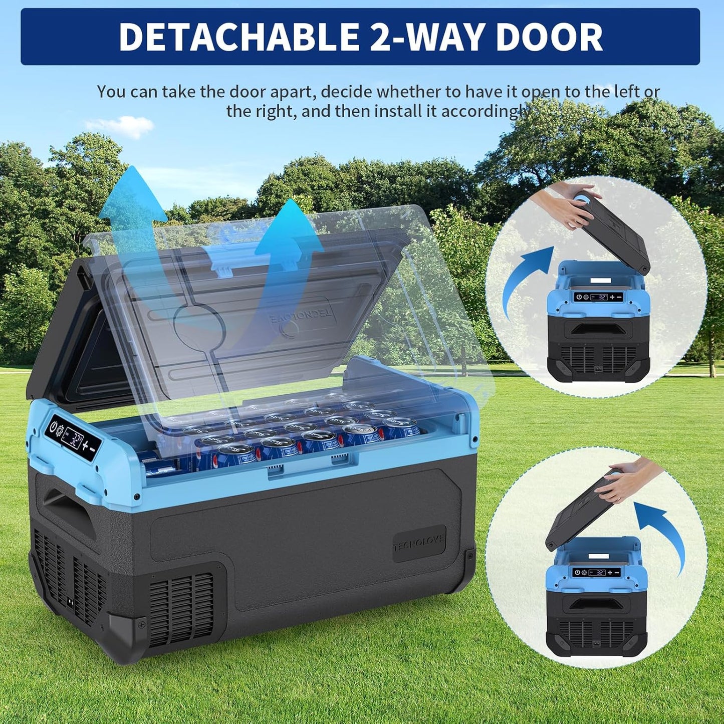 20L Car Refrigerator Freezer, 21QT Single Zone Portable Fridge with Blow Expansion Evaporator, Reversible Door, LED Control, Fast Cooling, 100–240V AC / 12V / 24V DC, -4℉~68℉, Ice Blue