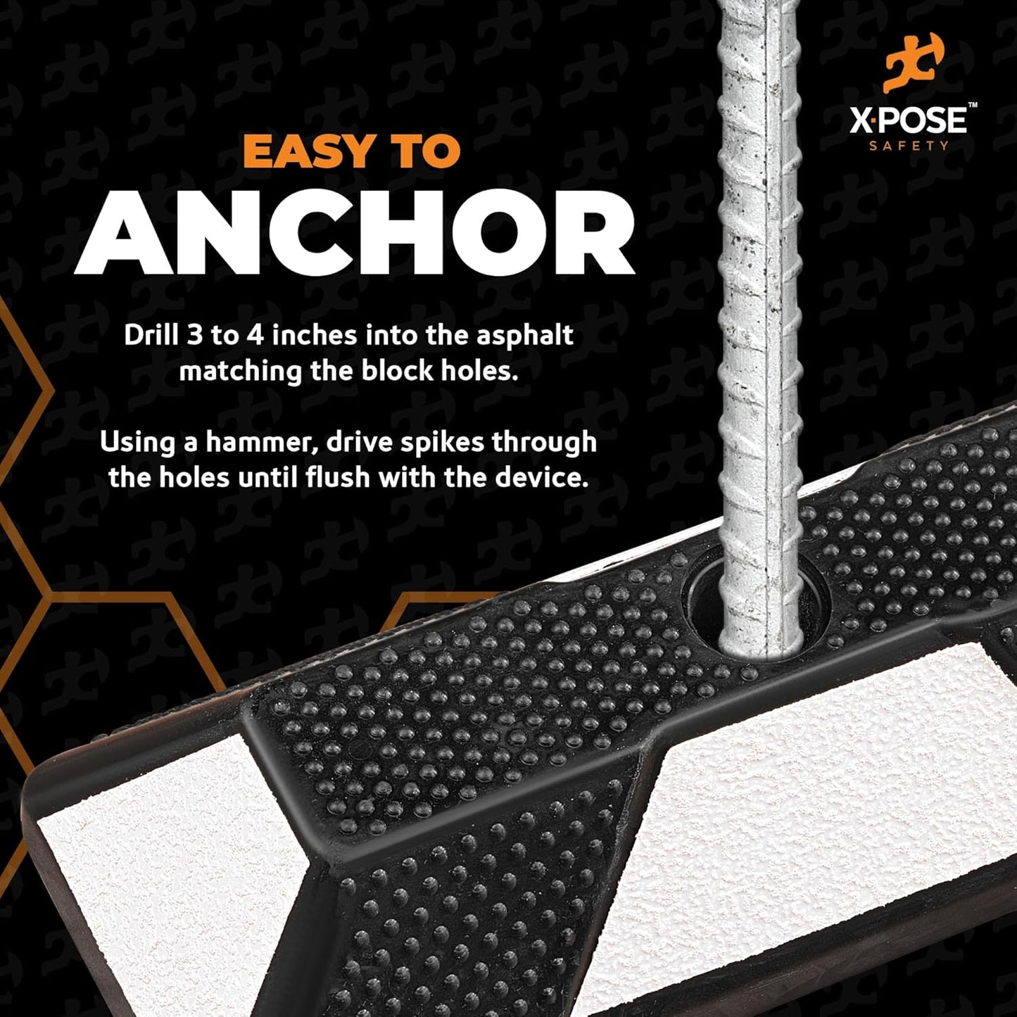 Xpose Safety 72" Heavy Duty Rubber Parking Stopper – Bulk Half Pallet 24 Pack Wheel Blocks for Garage, Driveway, or Ramp – Car Bumper Stop with White Reflective Strips – Removable Floor Mount