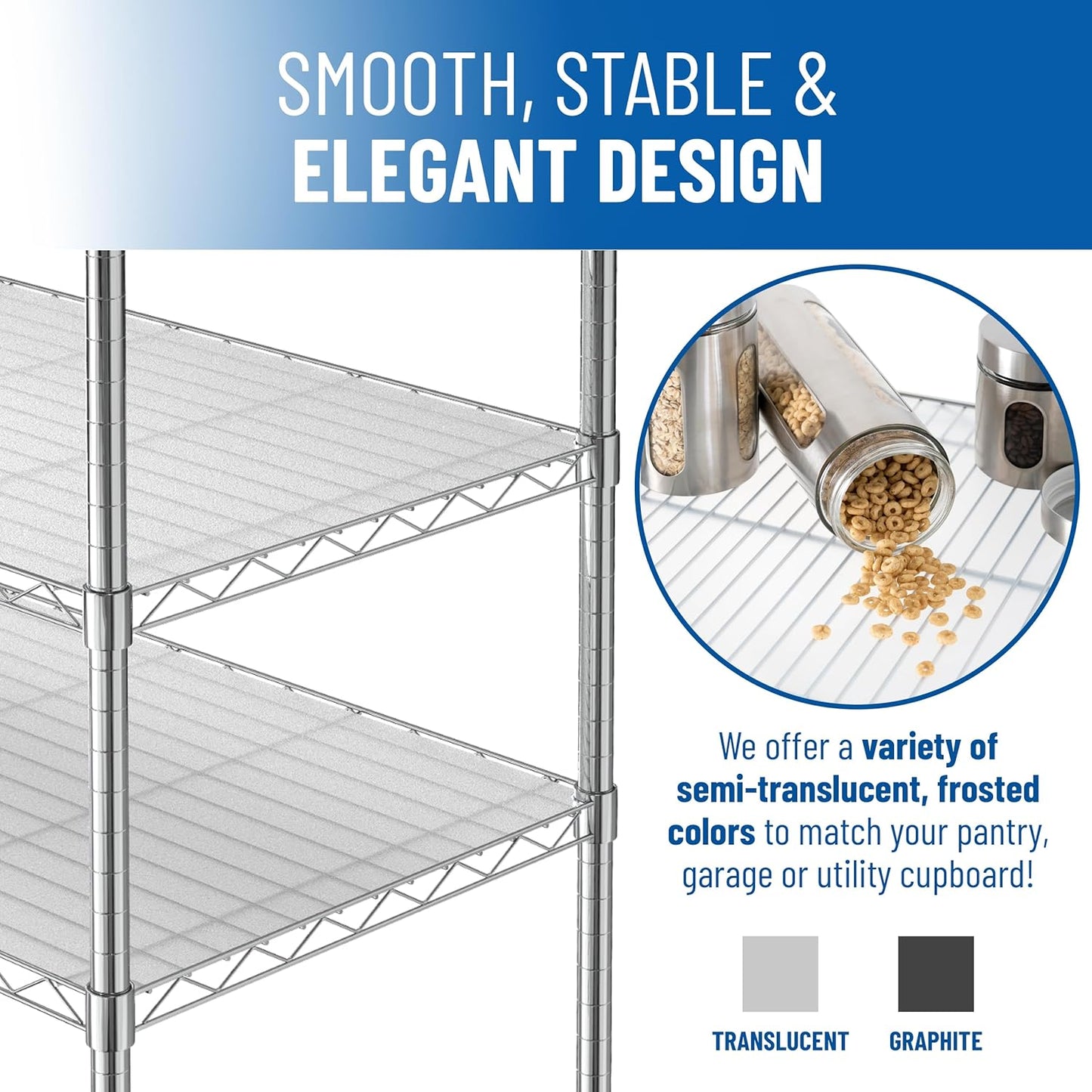 Shelf Liners for Wire Shelf System: Set of 3 in Graphite: 13.4 x 23.2 inch: Plastic Wire Shelving Shelf Mats