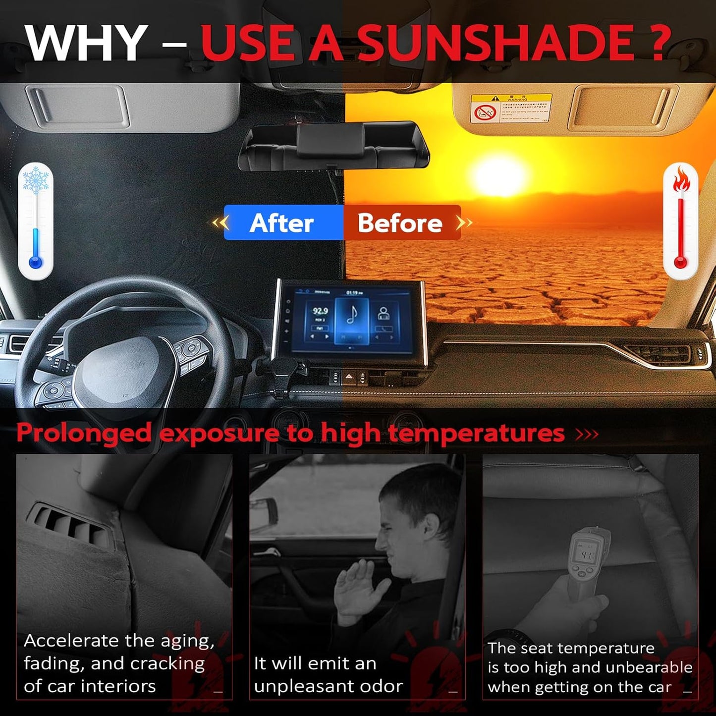 KAYZT Windshield Sun Shade for 2018-2025 2026 Volvo XC60 Foldable Sunshade Front Window Custom Fit Car Accessories