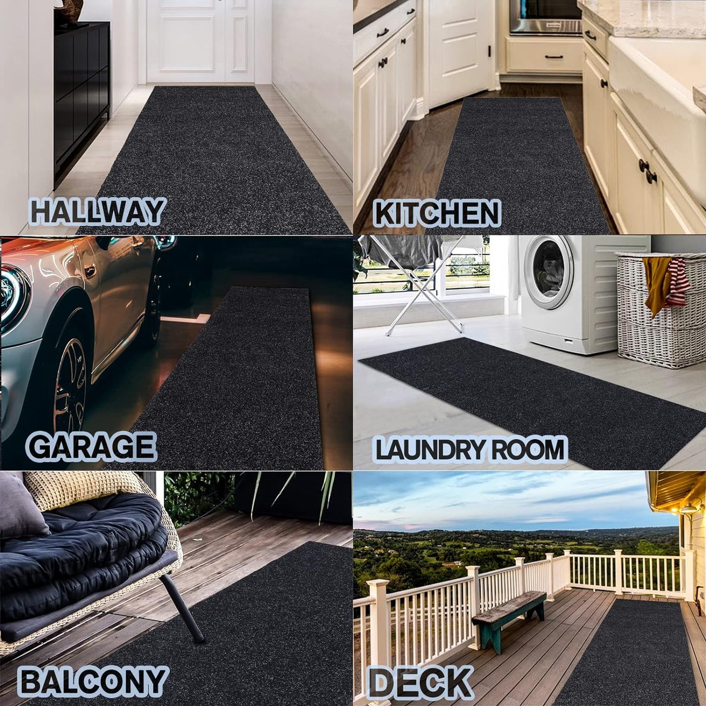 Custom Size Backed Non-Slip Area Rugs Runner, Easy Clean, Waterproof Runner Rugs for Hallway Entryway, Kitchen, Laundry, 3FT x 57FT, Black