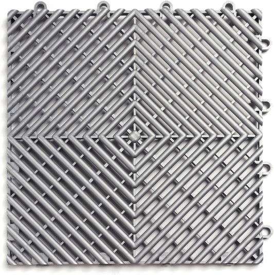 Big Floors RaceDeck Free-Flow Interlocking Garage Flooring Tiles, Non-Slip, Self-Draining, Heavy-Duty, High-Impact Copolymer, Easy Install (Alloy, 24 Pack of 12 x 12" Tiles)