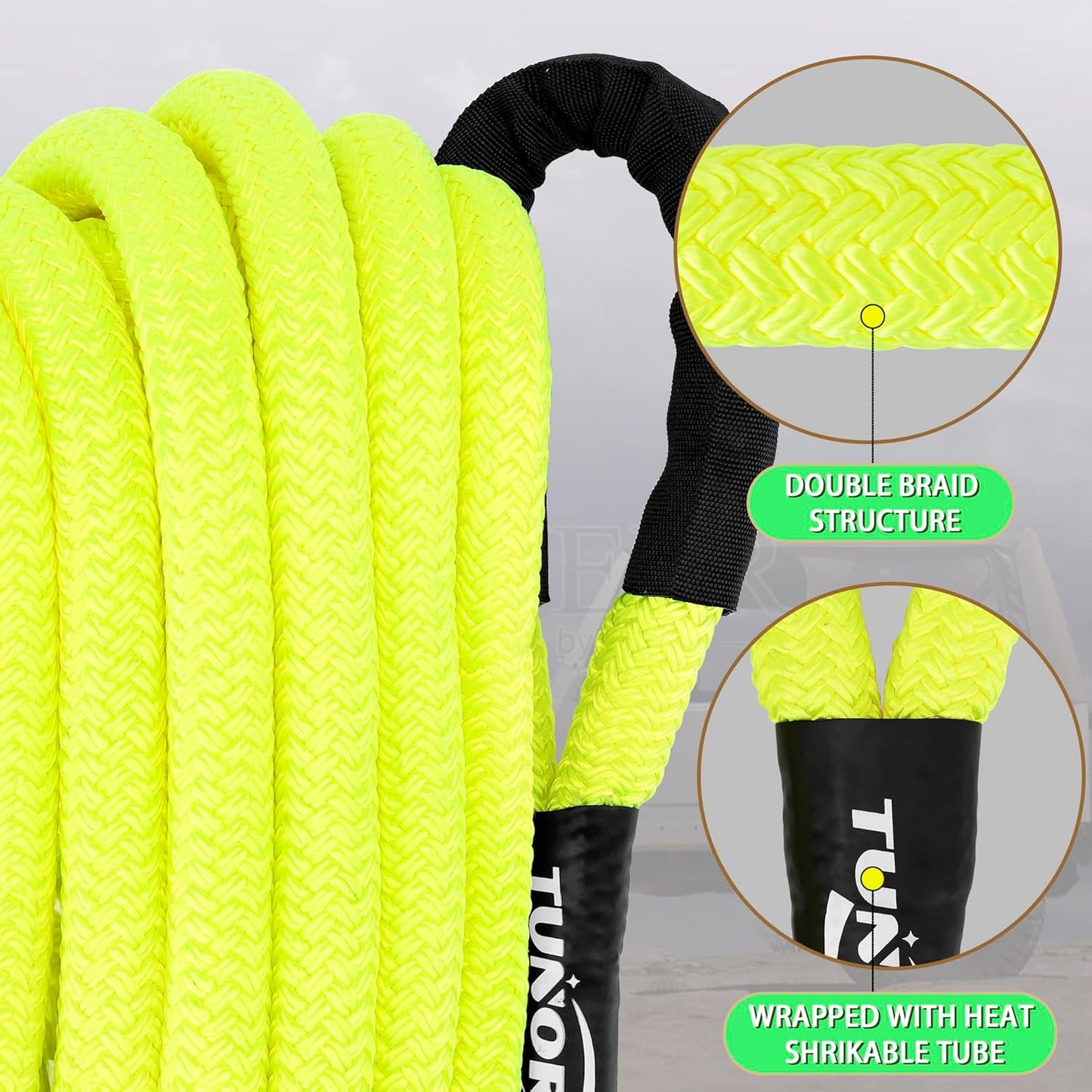 Kinetic Recovery Tow Rope Heavy Duty Offroad Snatch Strap for for Trucks SUV UTV ATV Tractor Car Jeep, Tractor, Bobcat, Ram 2500, Silverado 2500, Ford F250 (Green, 1" x 30')