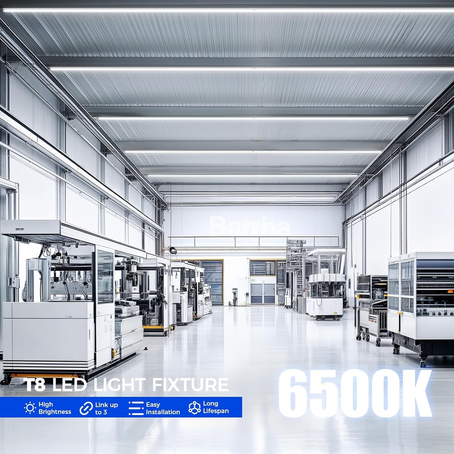 Barrina 8FT LED Shop Light, 100W 15000LM 6500K Super Bright White, Linkable T8 Shop Lighting LED V Shape Led Tube Lights, Ceiling Lights Fixtures for Garage, Workshop, ETL Listed, 10 Pack