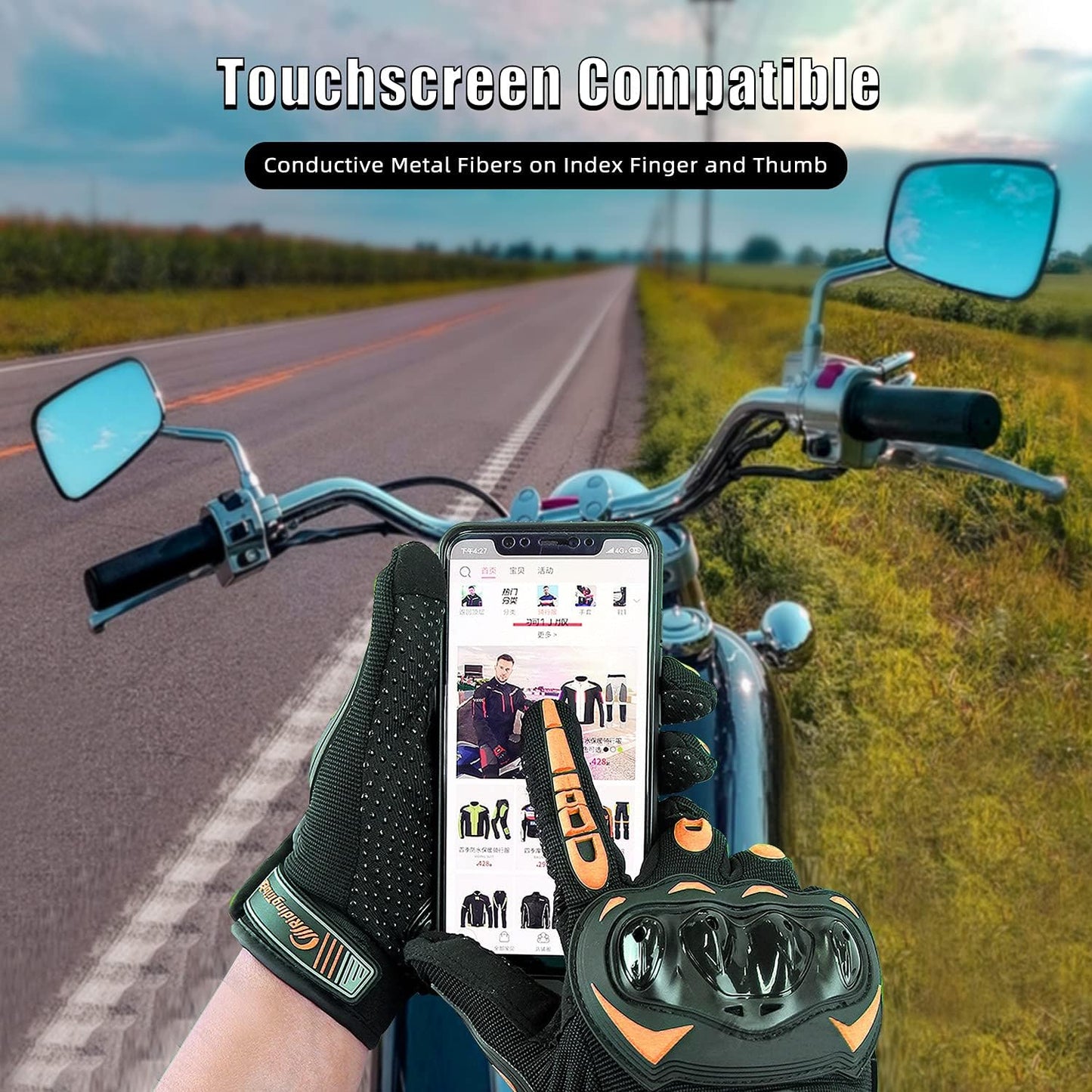 Motorcycle Gloves for Men and Women Full Finger Touchscreen Mountain Dirt Bike Gloves for Powersports BMX ATV MTB Driving Motocross Cycling Gloves(M, Orange)