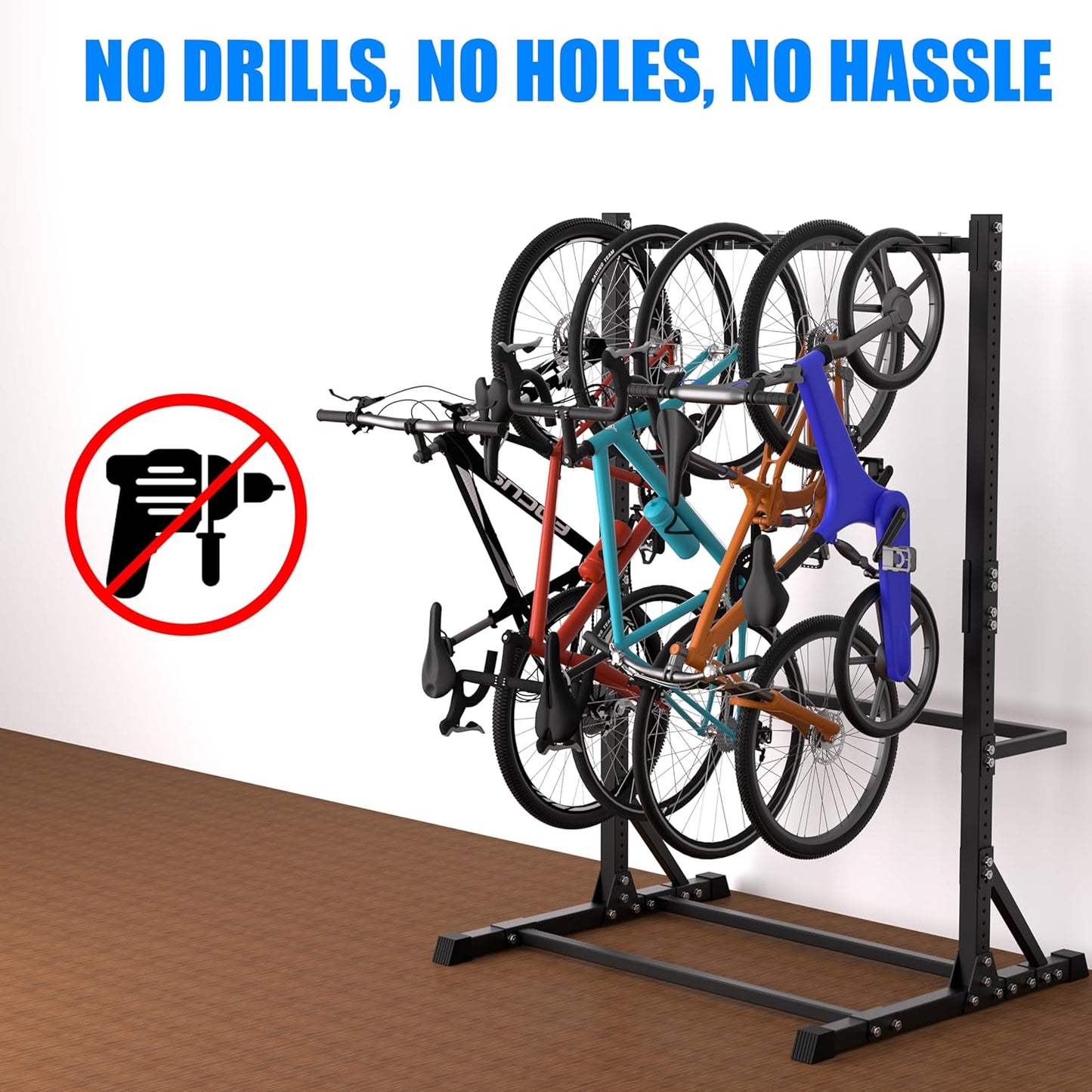 5 Bike Storage Rack, Freestanding Vertical Bicycle Stand for Garage & Indoor Use, 300 LBS Capacity - Space Saving Floor Organizer