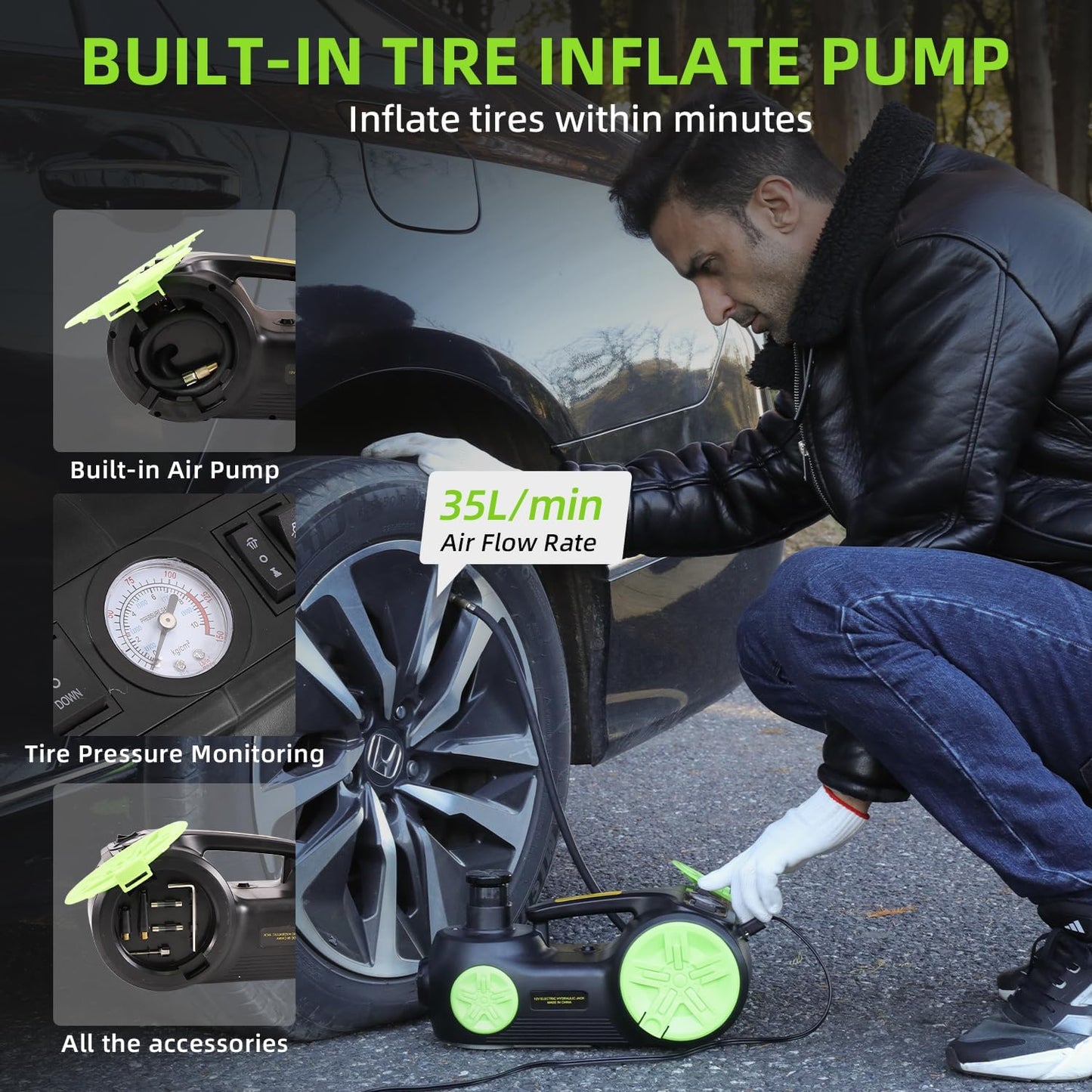 EFFIROSO Upgrade LED Light Electric Car Jack 5 Ton12V Hydraulic Jack Lift 5.9-20.8 Inch for SUV MPV Sedan Change Tires Garage Repair 11000 lbs