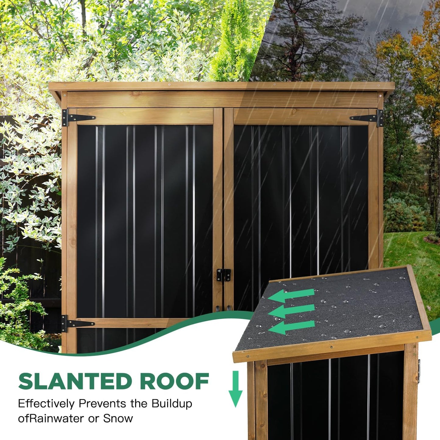 Outdoor Storage Cabinet Waterproof with Shelves, Outdoor Storage Shed Garage Cabinet Weatherproof, Wood & Metal Outside Patio Backyard Garden Pool Storage Tool Organizer