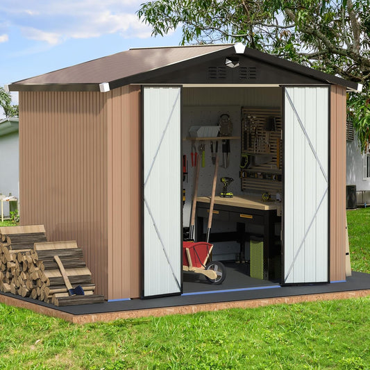 Metal Storage Shed,Outdoor Storage Building 8x6,Large Backyard Shed with Lockable Door,Waterproof Outside Storage Shed
