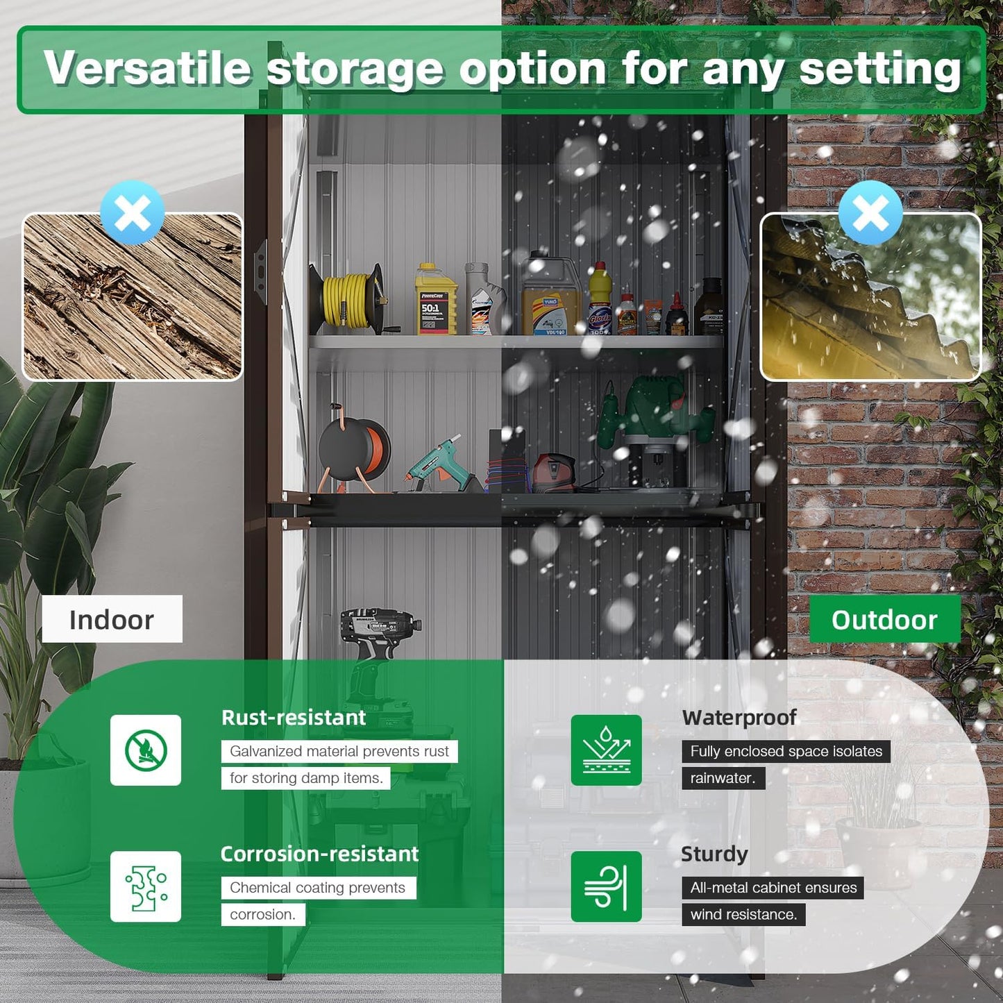 AECOJOY Outdoor Storage Cabinet Waterproof with Shelves, Large Brown Lockable Outdoor Cabinet, Tall Vertical Storage Cabinet Shed Weatherproof Outdoor Cabinets Garden Sheds & Outdoor Storage Clearance