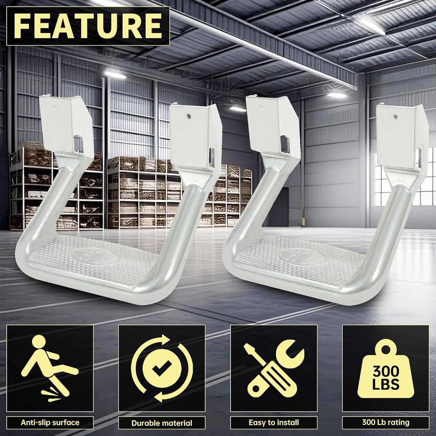 KUAFU Pair Aluminum Universal Side Step Compatible with Chevy Chevrolet GMC Ford Dodge Toyota Nissan Jeep Isuzu Mitsubishi Mazda Pickups & Trucks 2PCs Polishing Silvery