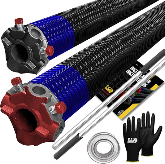 Garage Door Torsion Spring 262x1.75x48 Includes 1” Steel Bearing, Non-Slip Gloves, and Winding Bars for Left and Right Side of Garage Door Precision E-Coating 5-Year Warranty Min. 30,000 Cycles (Pair)