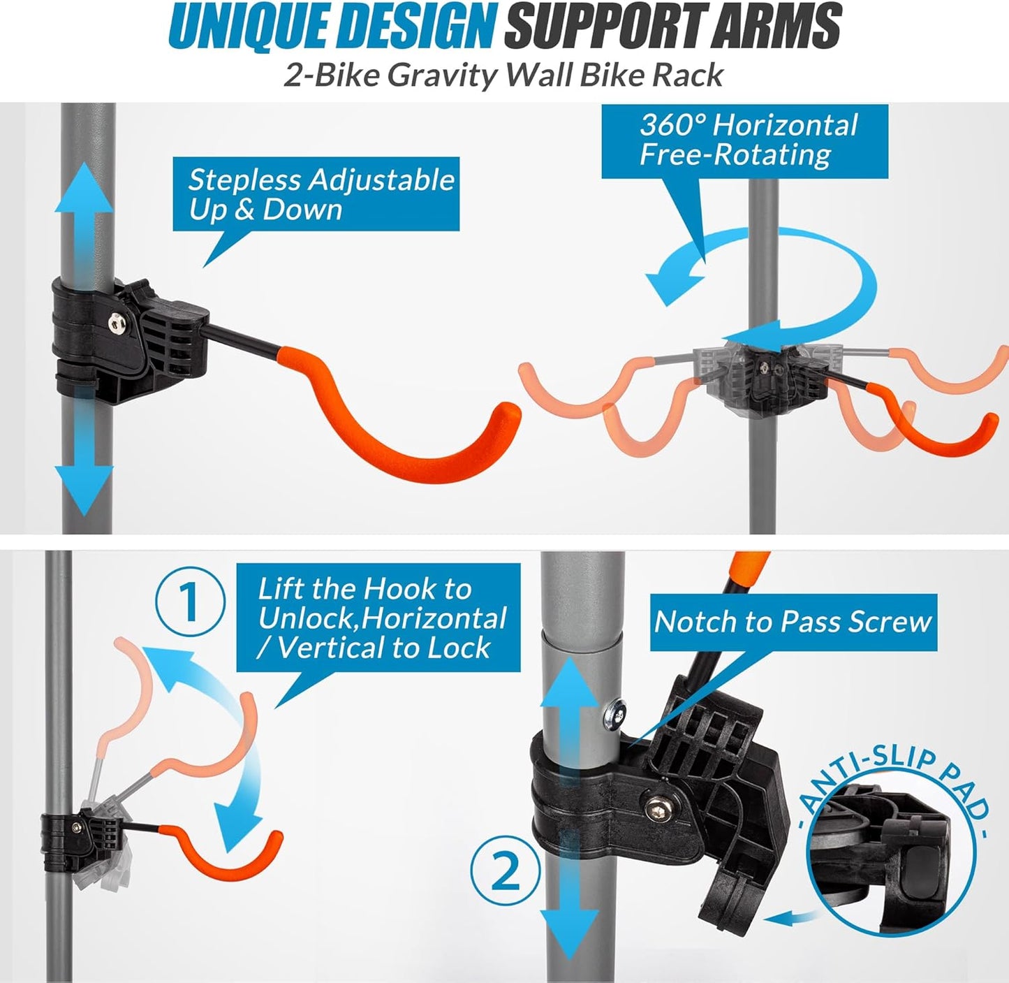Suchtale 2 Bike Rack, Bicycle Rack, Bike Storage Rack for Garage, Gravity Bike Stand, Indoor Bike Organizer, Floor Vertical Bicycle Holder, Adjustable Wall Mount Cycle Hanger for Road Mountain Bikes