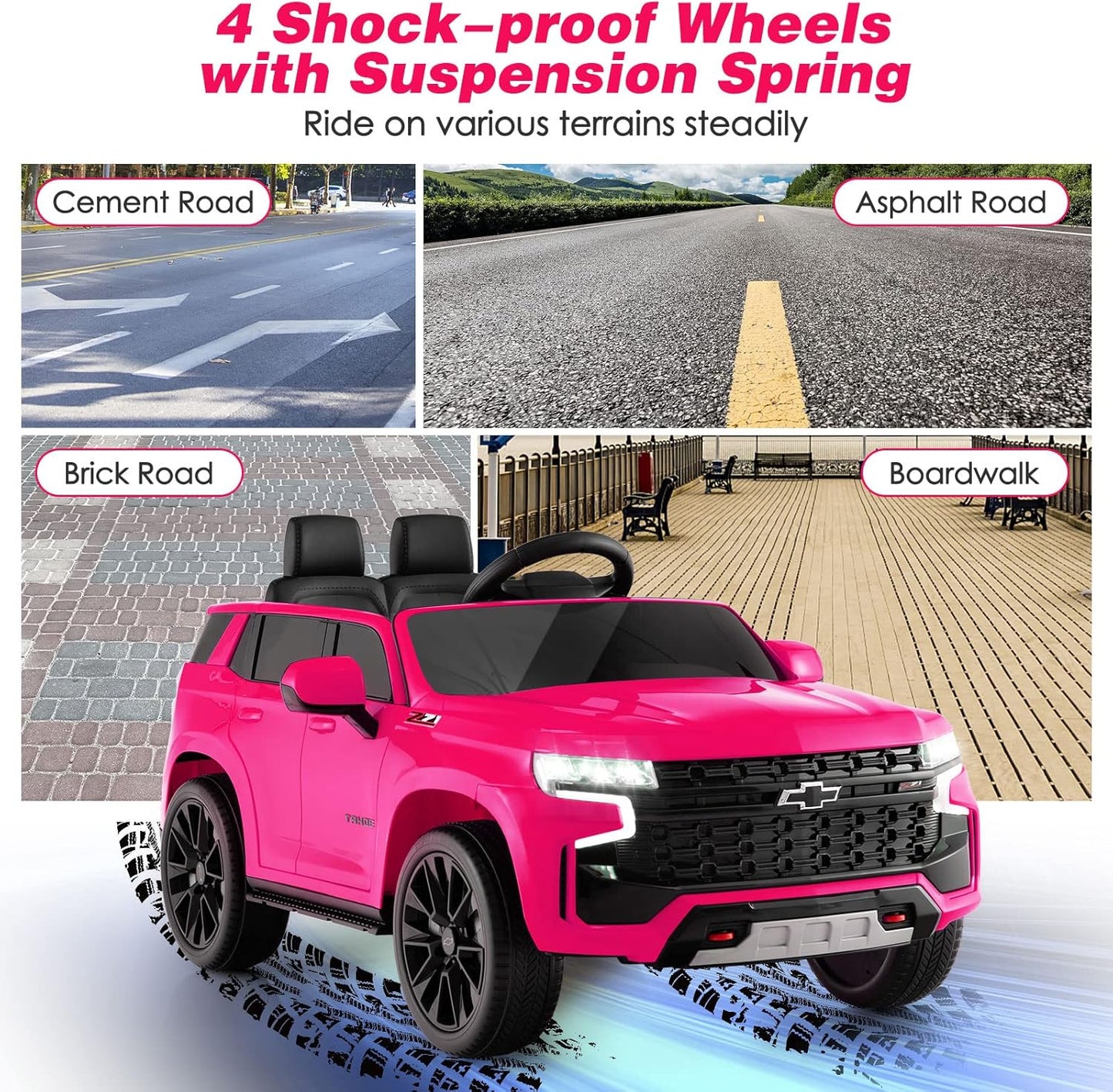 Costzon Ride on Car, 12V Licensed Chevrolet Tahoe Battery Powered Electric Vehicle w/ 2.4G Remote Control, High/Low Speed, Music, Lights, MP3/USB/FM, Spring Suspension, Electric SUV for Kids (Pink)