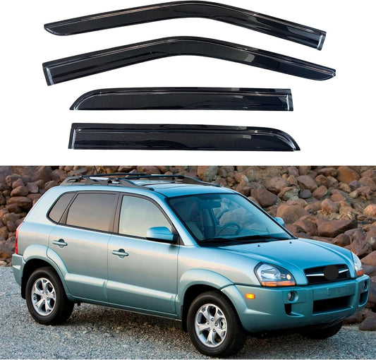 KPY Window Visor Compatible with Hyundai Tucson 2005-2009, 4PC Rain Guard Side Window Vent Deflectors Tape-On Mugen Style, 2005 2006 2007 2008 2009