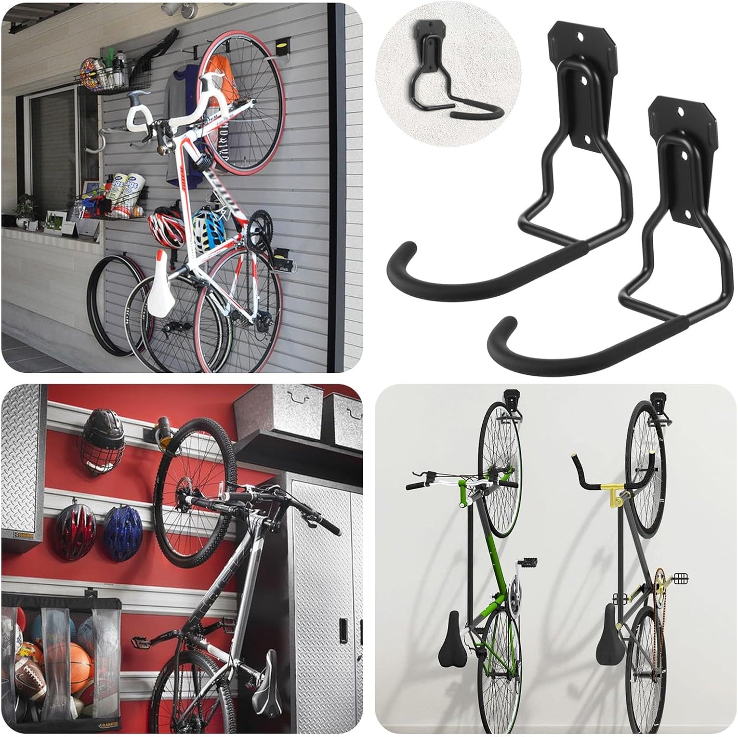 6 Pack Heavy Duty Bike Wall Mount Hooks - Steel Vertical Bike Rack for Garage, Strong & Space-Saving Bicycle Storage with Rubber Coating (Black)