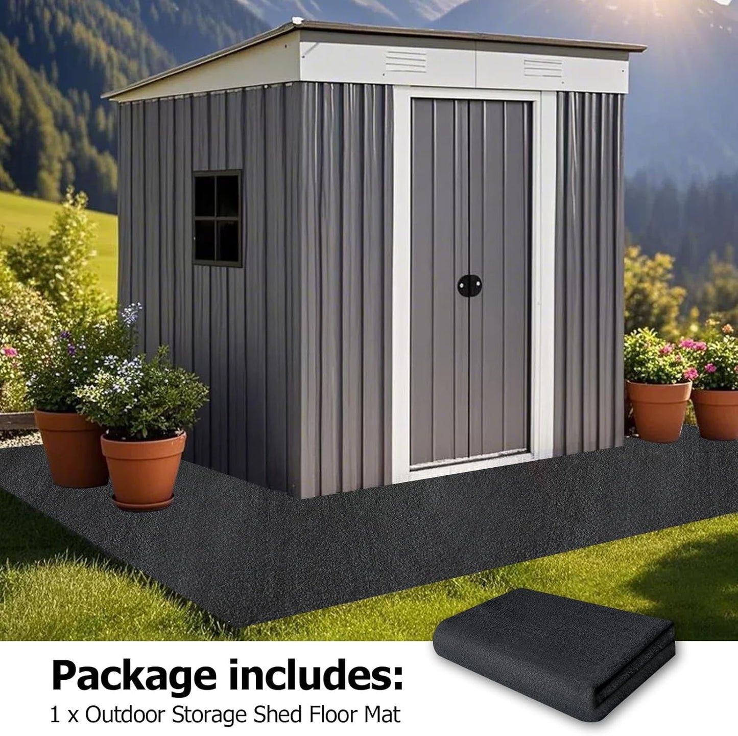 Outdoor Storage Shed Floor Mat, 8.2*10.2FT Waterproof Washable Garden Flooring Pad with Non Slip Backing, Soft Furniture Patio Covering Carport dust Oil Mat-Tool Shed, Storage Shed Not Included