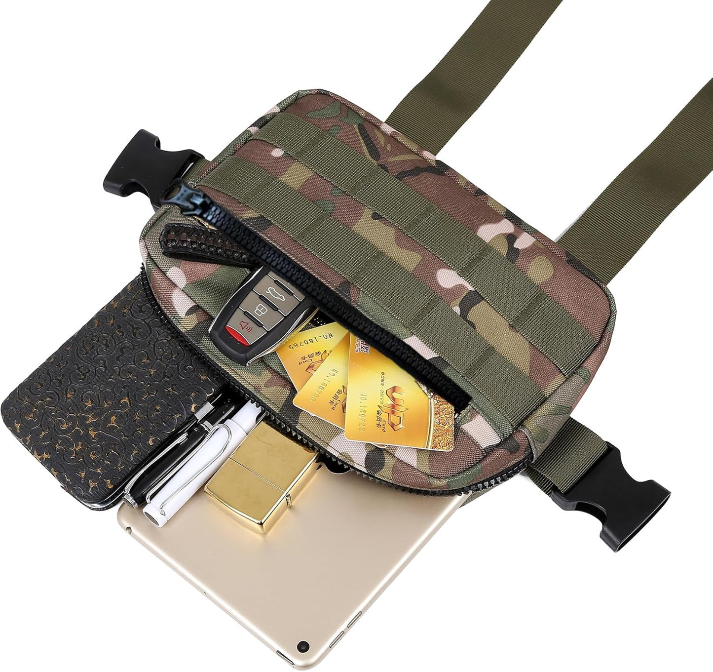 Outdoor Chest Bag For Men, EDC Chest Pack With Built-In Phone Holder, Lightweight Chest Rig Pouch