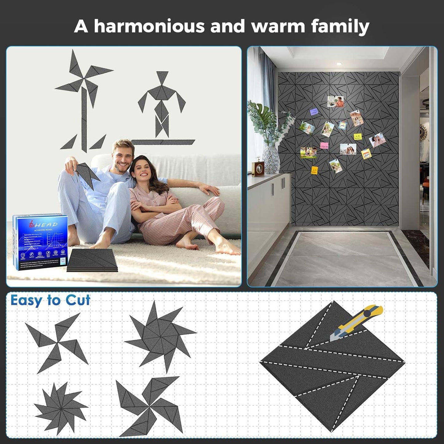 8 Pack Self-Adhesive Soundproof Wall Panels, 15.7 x 15.7 x 0.47 in Sound Proof Foam Panels for Walls, 1.2lb/ft³ High Density, Thicker 0.47in, Large Size Acoustic Panels, Sound Dampening Panels Gray