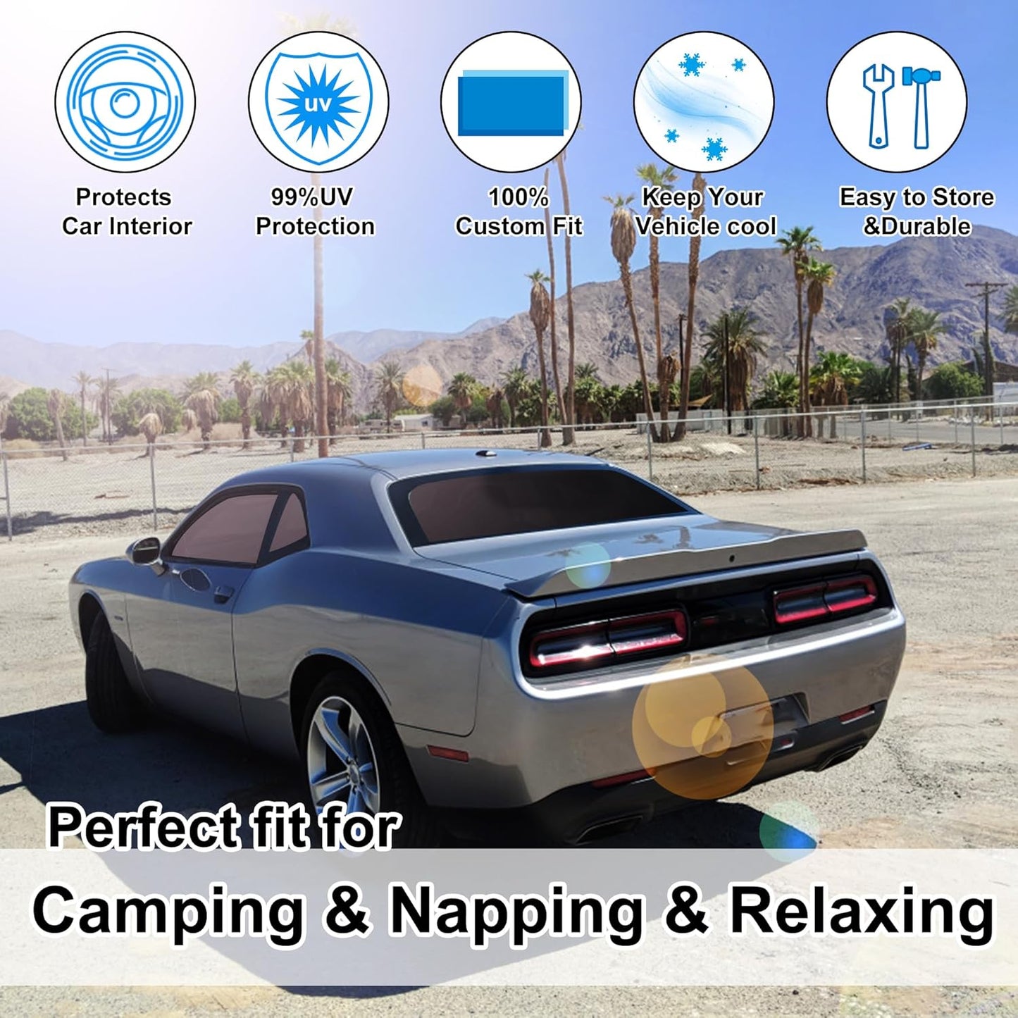 TINGLU Window Shades for Dodge Challenger 2015-2023 (SXT, RT, GT) Accessories Car Side Full Windows Rear Windshield Sun Shade Sun UV Rays & Privacy Protection for Camping,Napping,and Relaxing 6PCS