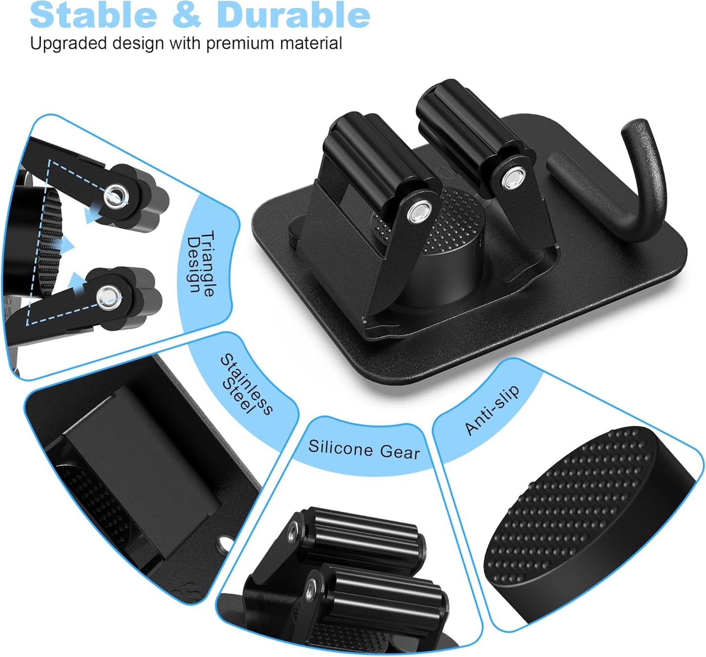 4 Pack Mop and Broom Holder Wall Mount - Stainless Steel Broom Mop Hanger - Wall Mounted Garden Tool Rack Organizer for Closet Garage Laundry Room Kitchen Decor (Black)