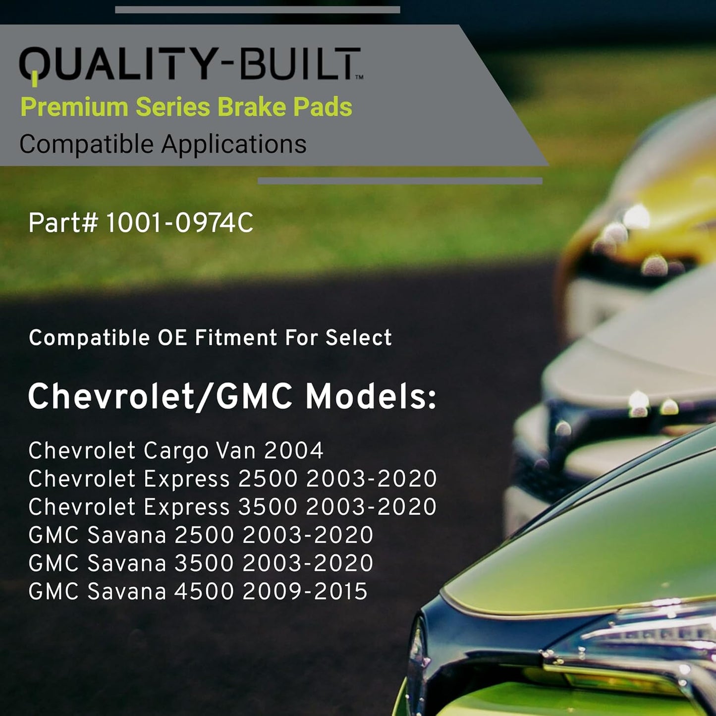 Premium Ceramic Rear Brake Pads (1001-0974C) Compatible with 2003-2020 Chevrolet/GMC (Cargo Van/Express 2500/Express 3500/Savana 2500/Savana 3500/Savana 4500)