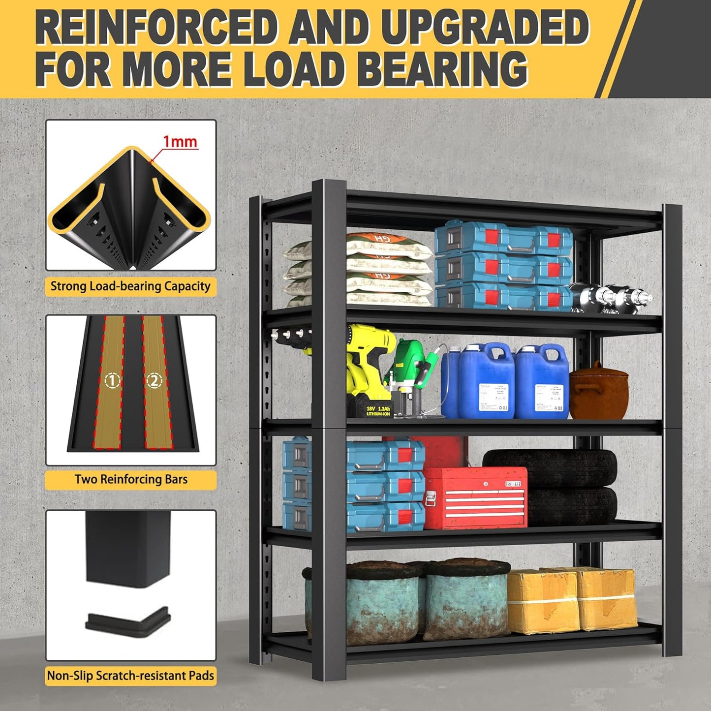 76" H x 60" W x 24" D 5-Tier Heavy Duty Garage Shelving Unit, 3000 LBS Capacity Metal Storage Rack,Adjustable Steel Shelves for Garage, Warehouse, Basement, Pantry, Workshop.3 Pack