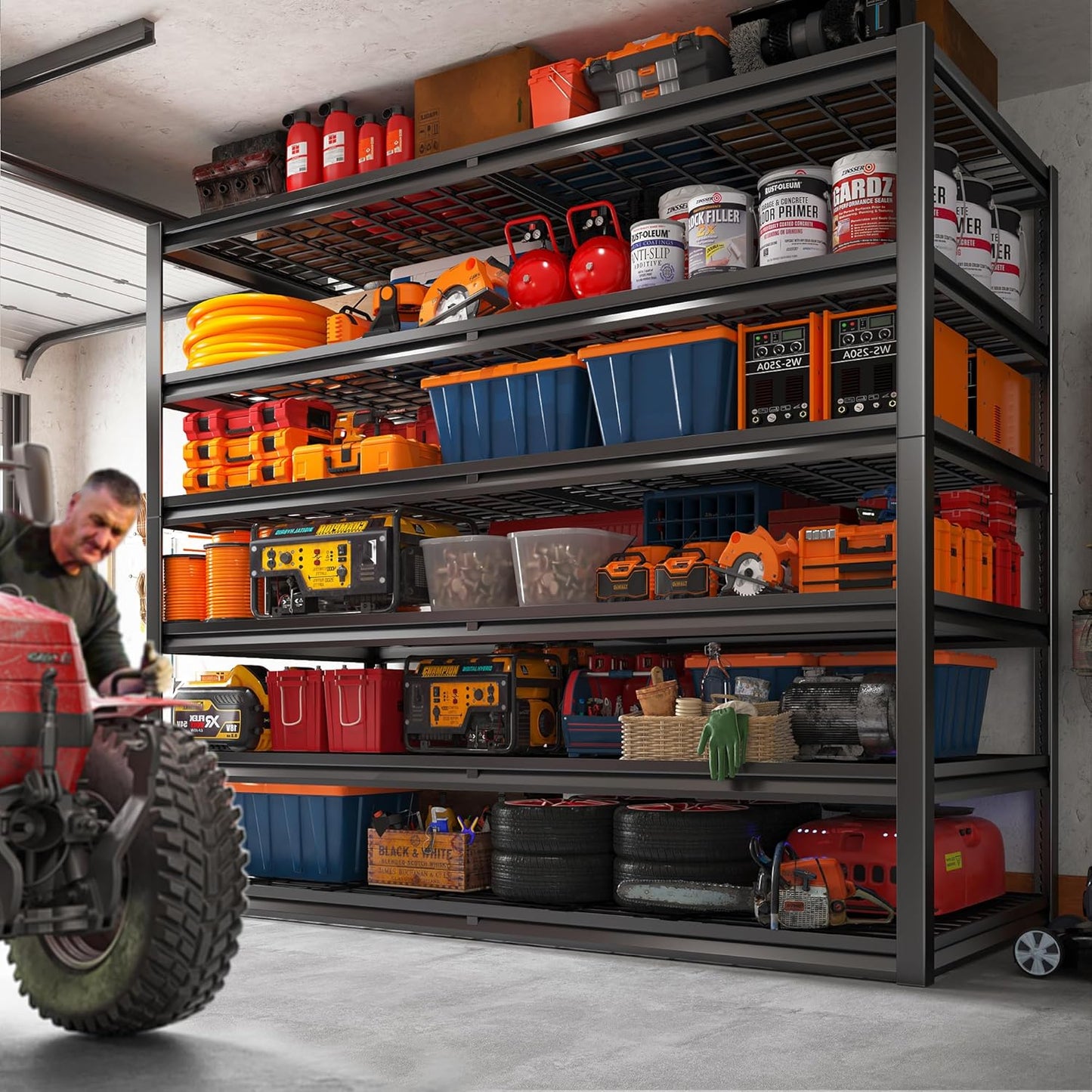 REIBII 3500LBS Garage Shelving, Adjustable Storage Shelves Heavy Duty, 6 Tier Heavy Duty Shelving, Metal Shelving Unit for Warehouse, Basement, Industrial, 55" W x 26" D x 84" H, Black