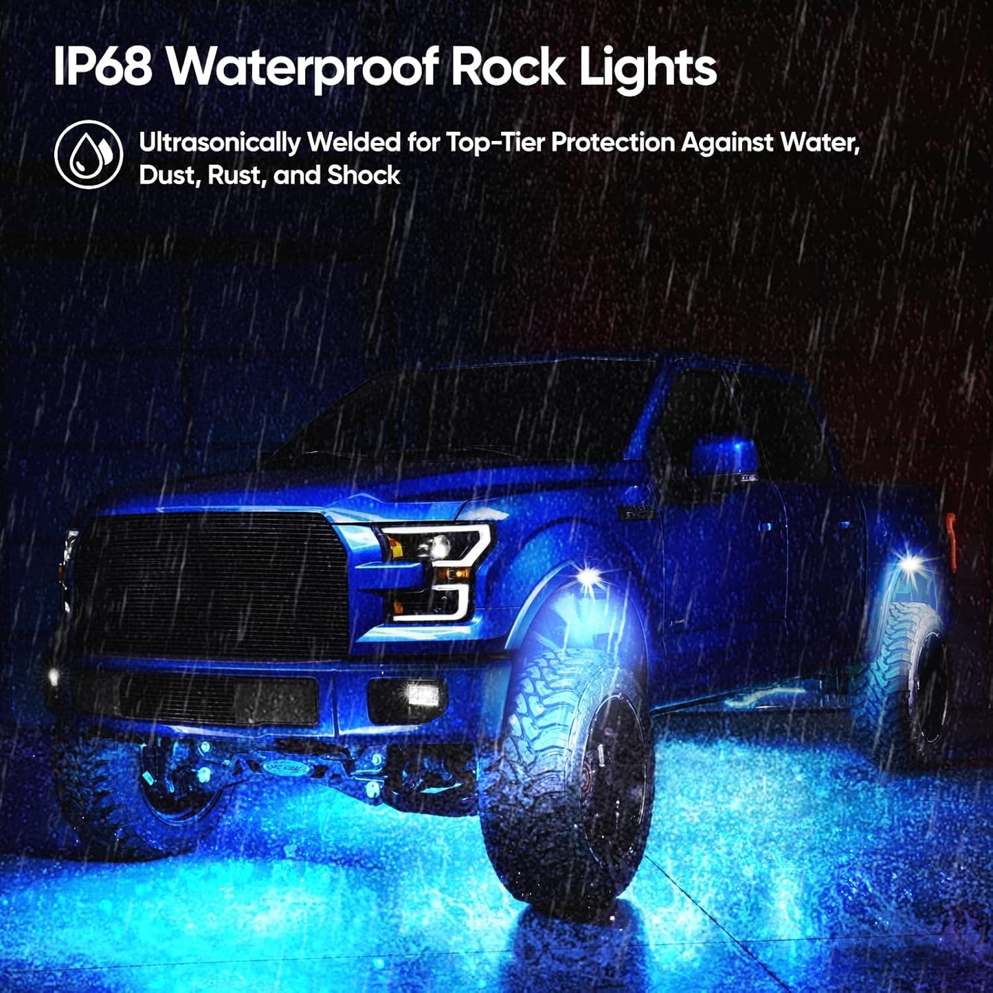 YiLaie RGB LED Rock Lights Kit 4 Pods, Upgraded Underglow Multicolor LED Light Pod with APP/RF Remote Control, Flashing Music Mode, Waterproof Multicolor Rock Lights for Trucks ATV UTV RZR SUV