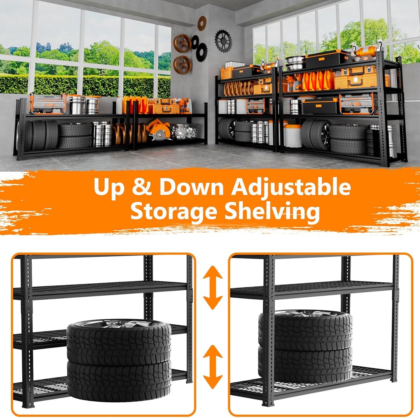 Storage Shelves Heavy Duty 4 PCS, 36"L x 16"W x 60"H Garage Wire Shelving Unit Loads 1920LBS, 4-tier Adjustable Metal Industrial Utility Shelf Rack for Kitchen, Laundry, Pantry, Warehouse, Basement
