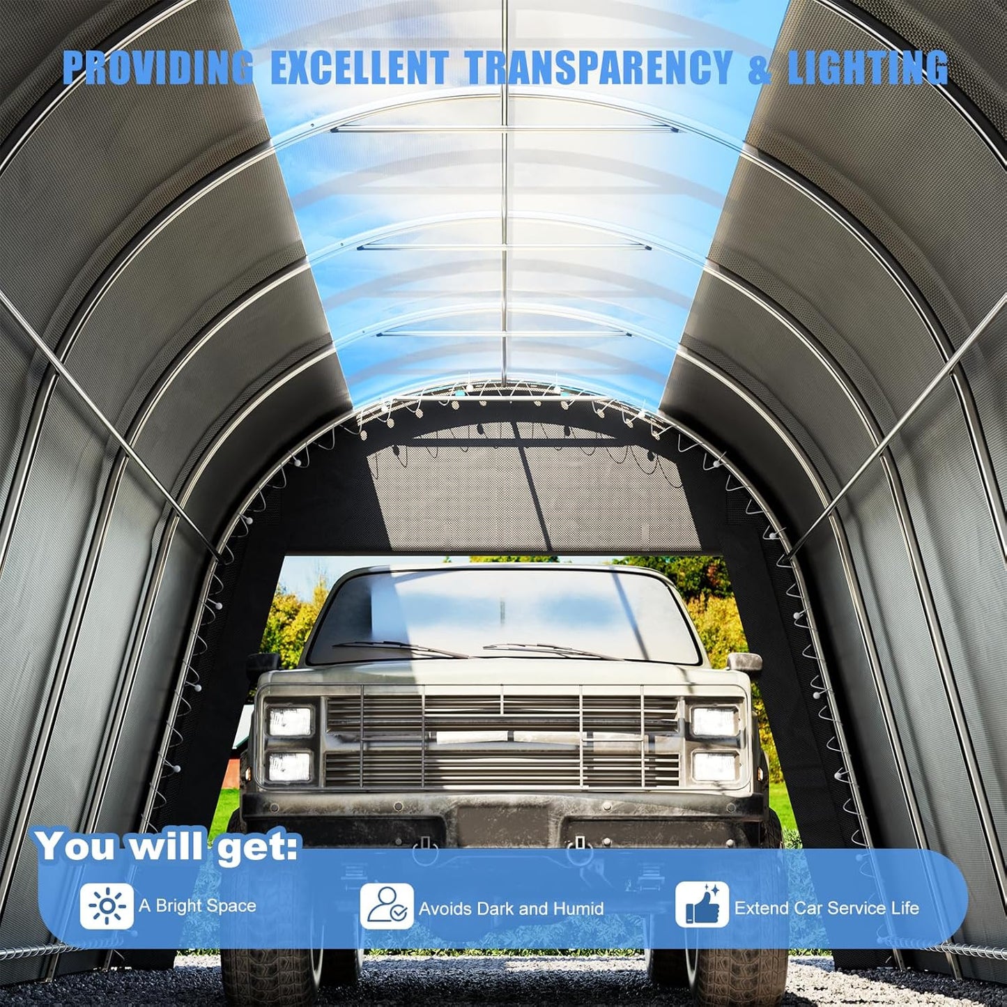 Carport 12x20 ft Heavy Duty w/Translucent Roof, All-Season Waterproof UV Protected Outdoor Car Ports w/Reinforced Metal Frame Ventilated Doors,Portable Garage Car Shelter for Boat Truck Yacht