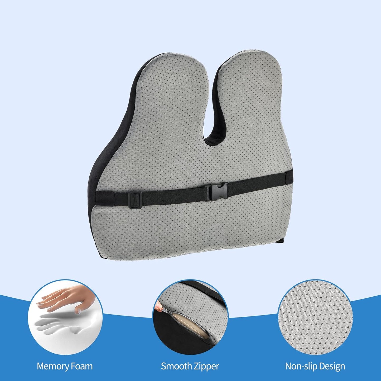 Lumbar Support Pillow for Office Chair and Car Seat - Gel Memory Foam Back Cushion Improve Sitting Posture & Back Pain Relief, Lumbar Support Cushion with Adjustable Strap & Non-Slip