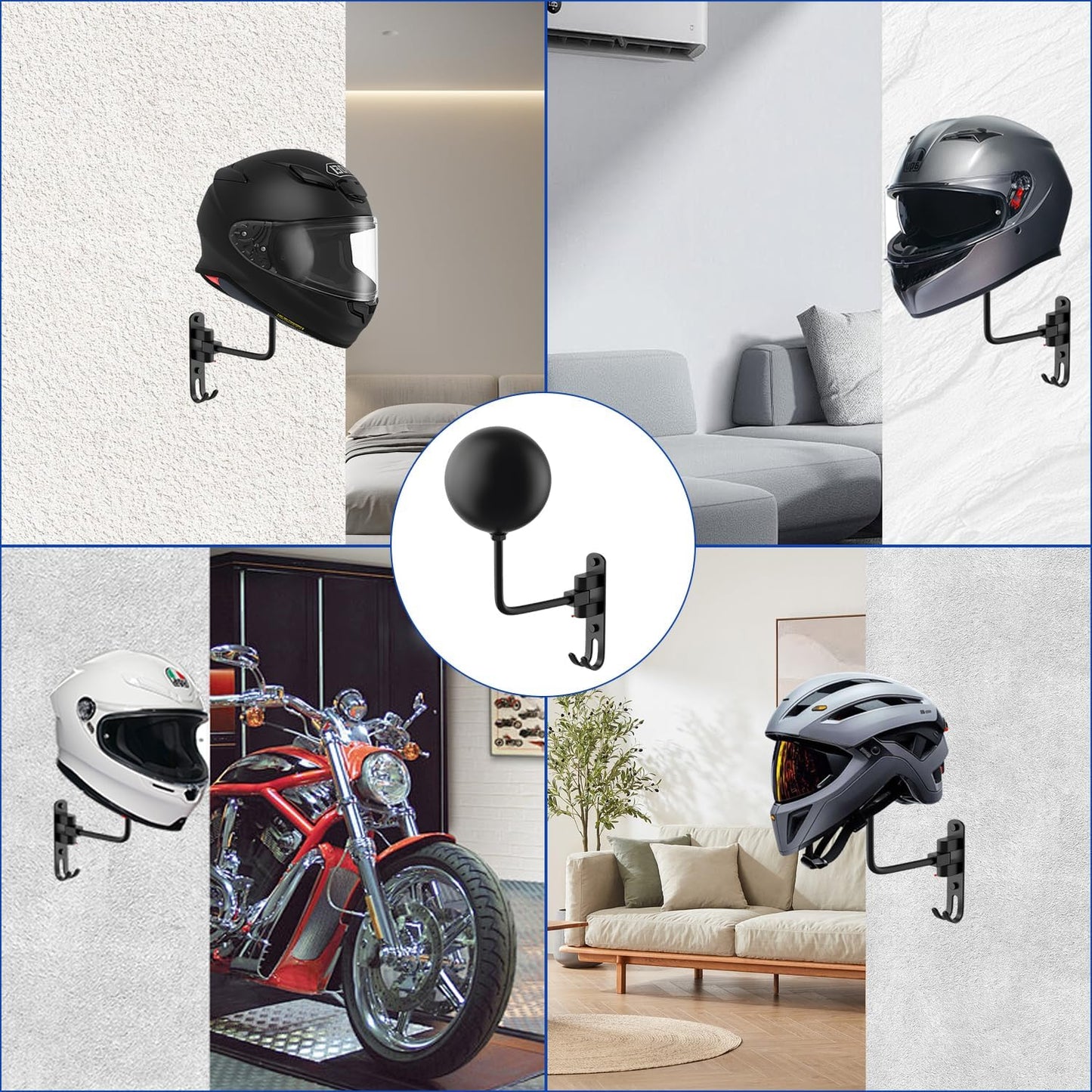 aiGear Motorcycle Helmet Holder, 180°Rotatable Motorcycle Helmet Rack with Double Hooks, Space Aluminum Motorcycle Helmet Holder Wall Mount for Motorcycle Bike Coats, Baseballs, Rugby Helmet (1 Pack)